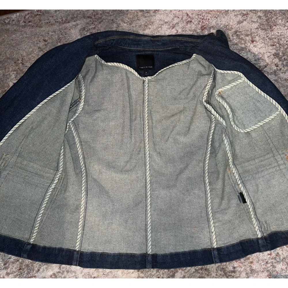 The Limited Womens Dark Wash Denim Blazer Single Button Jacket Blue EUC Classic - Picture 7 of 8